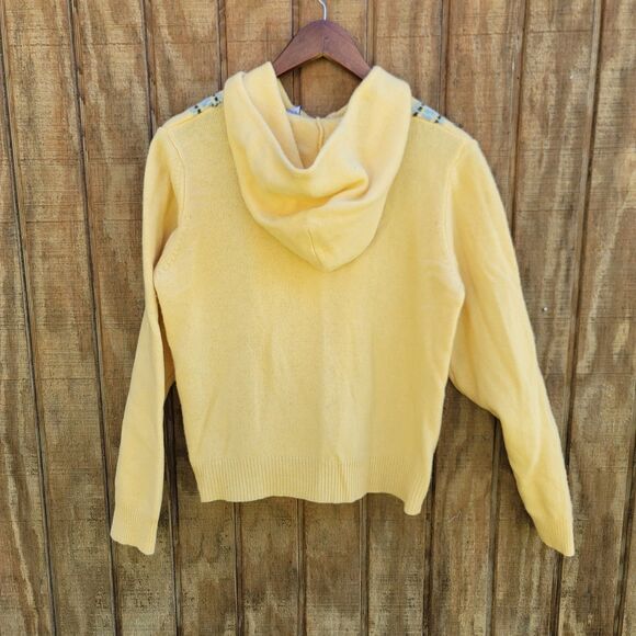 Old Navy Vtg 90s Yellow Full Zip Hooded 100% Lambs Wool Sweater Womens Size L - Picture 4 of 9